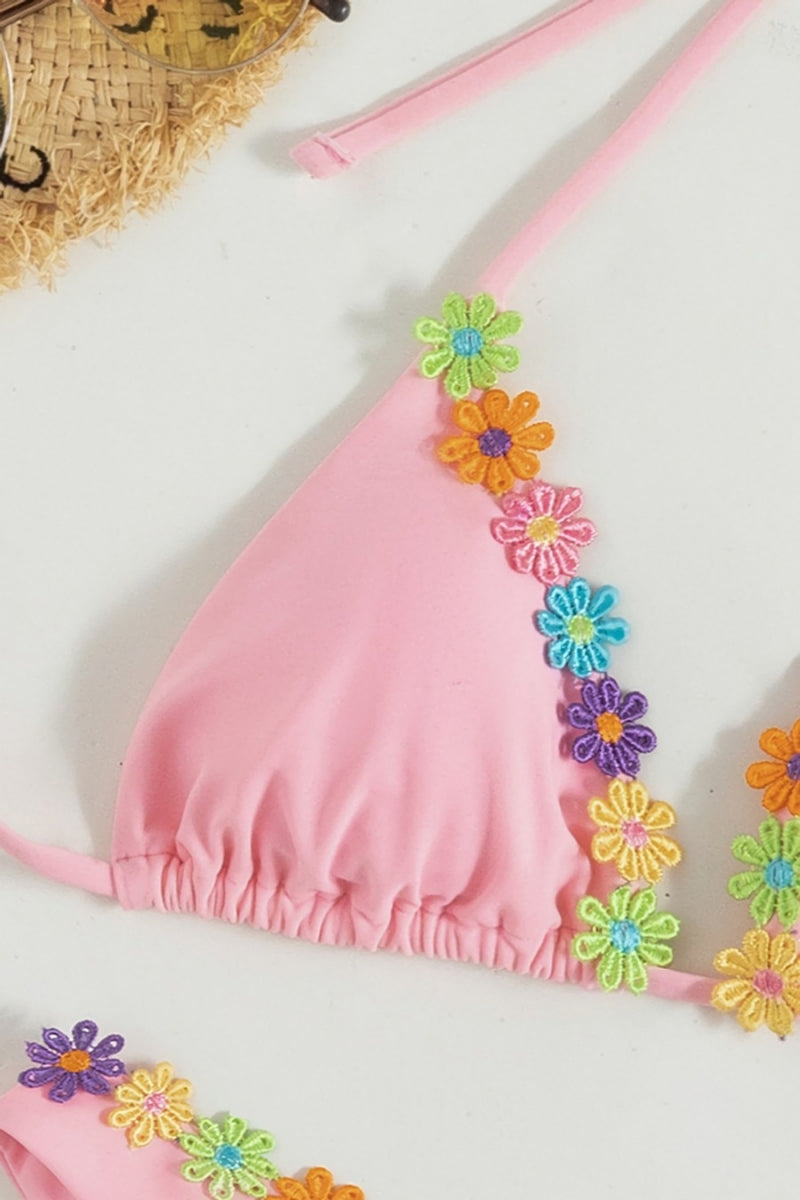 Pink Flower Trim Bikini Top