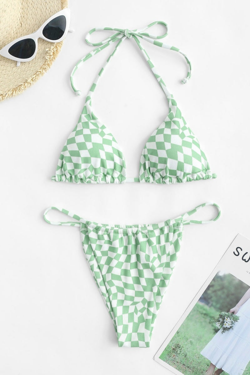 Green Checkered Bikini Top