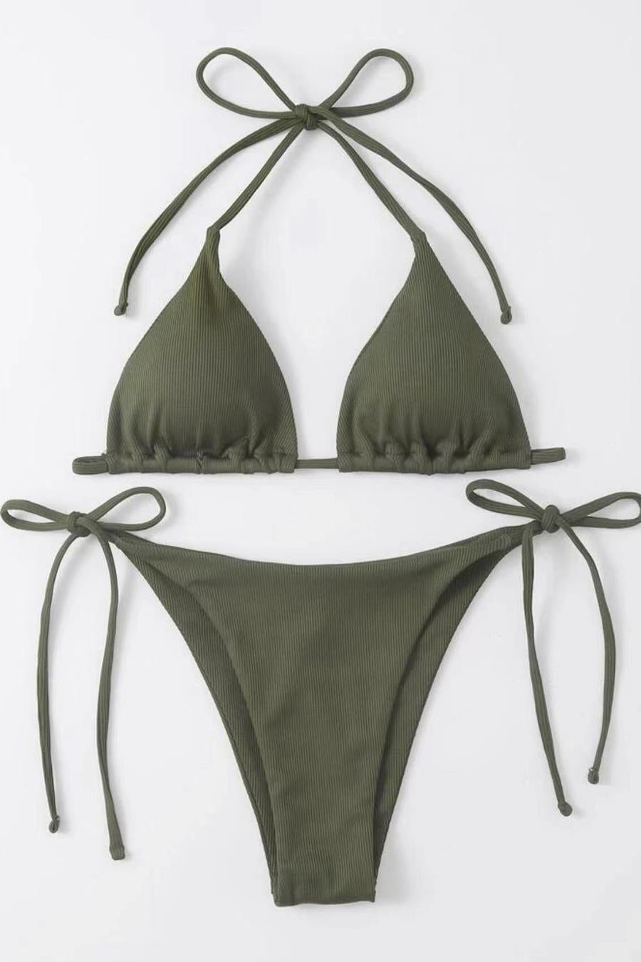 Olive Ribbed String Bikini Bottom