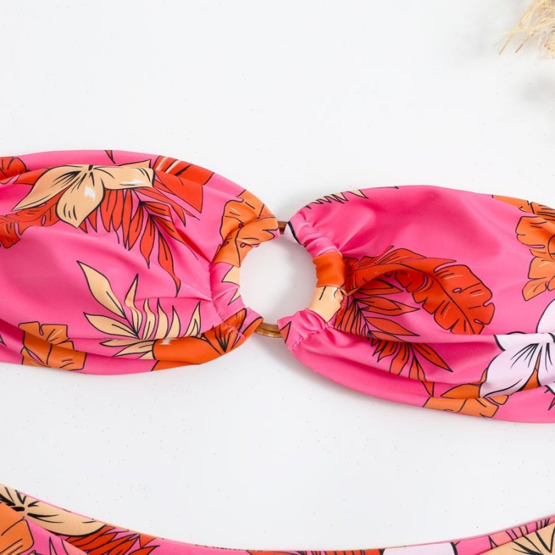 Pink Floral Boho Bikini Top