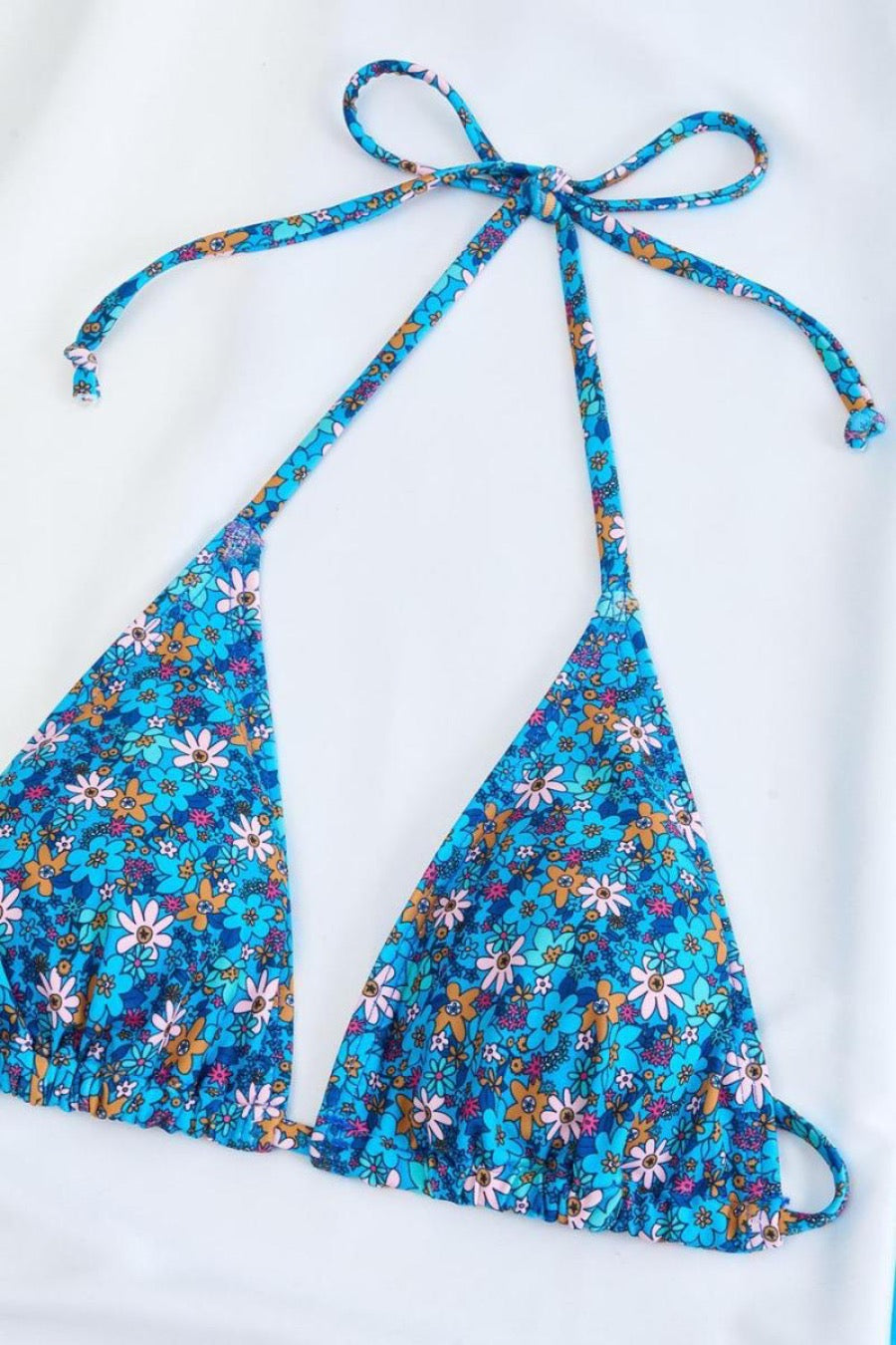 Blue Floral String Bikini Top