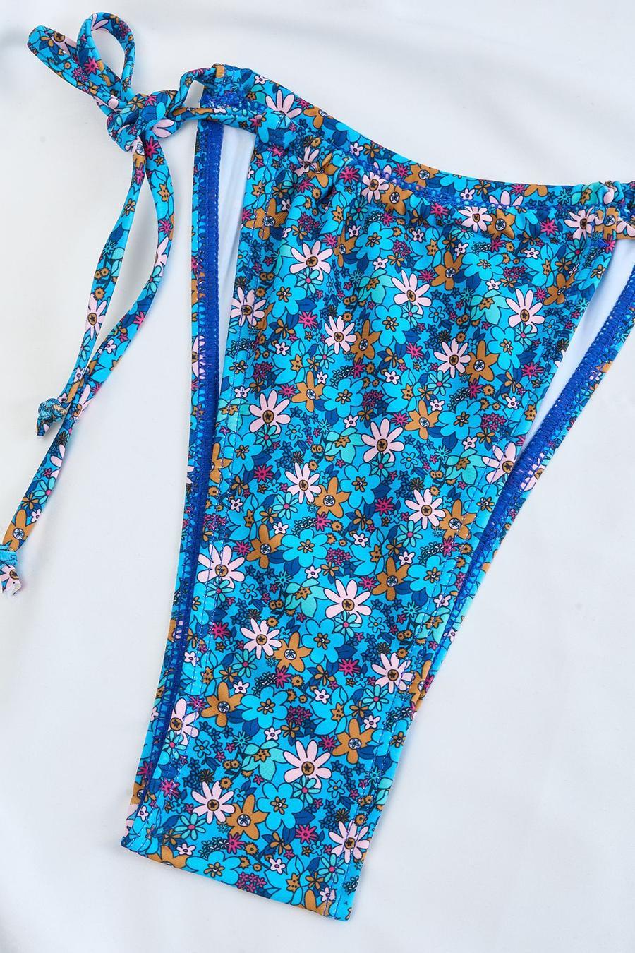 Blue Floral String Bikini Bottom