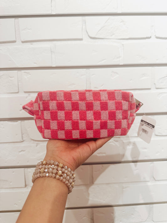 Checkered Make up Bag - Pink