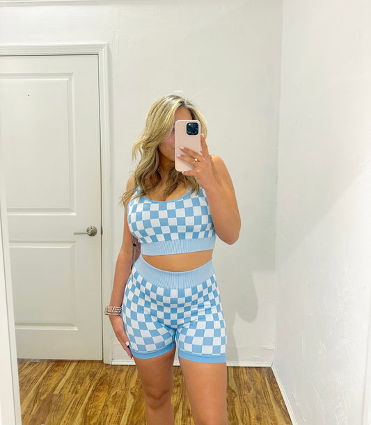 Blue Checkered Two Piece Athletic Set