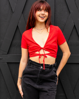 -Red color
-Double front ties
-Ribbed-knit
-Cutout front
-Comes in red, black and tan
BT03022 TOP RED