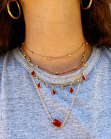 -Gold
-Red jewel detail
-Quadruple layers
-Adjustable clasp
-Lightweight
 GOLD AND RED LAYERED NECKLACE