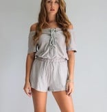 Distressed Lace-Up Romper